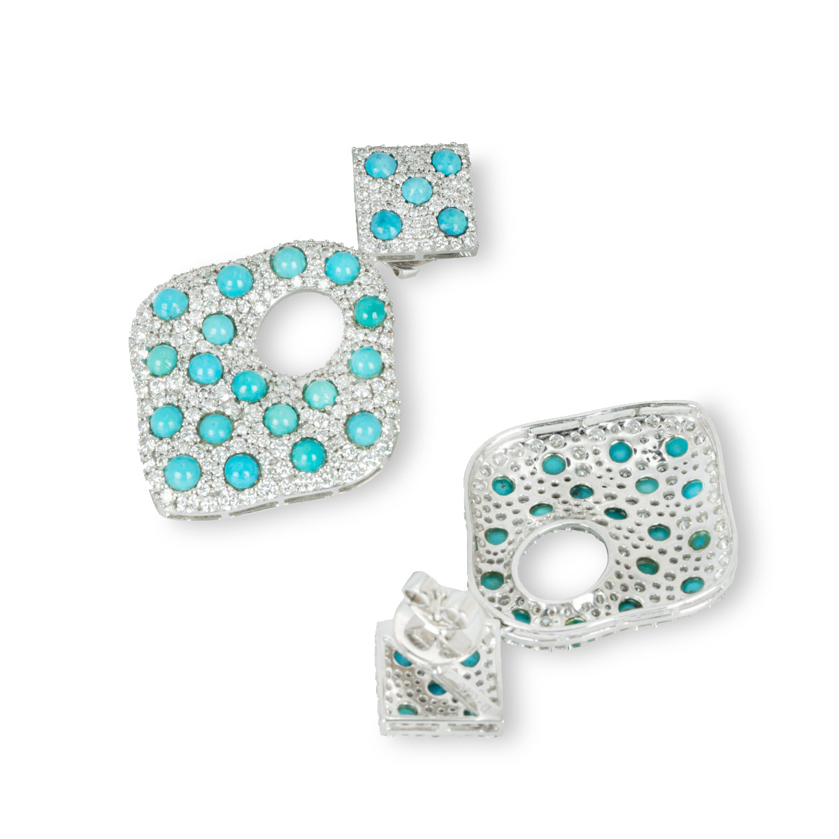 White Gold Turquoise & Diamond Earrings 6.02ct TDW